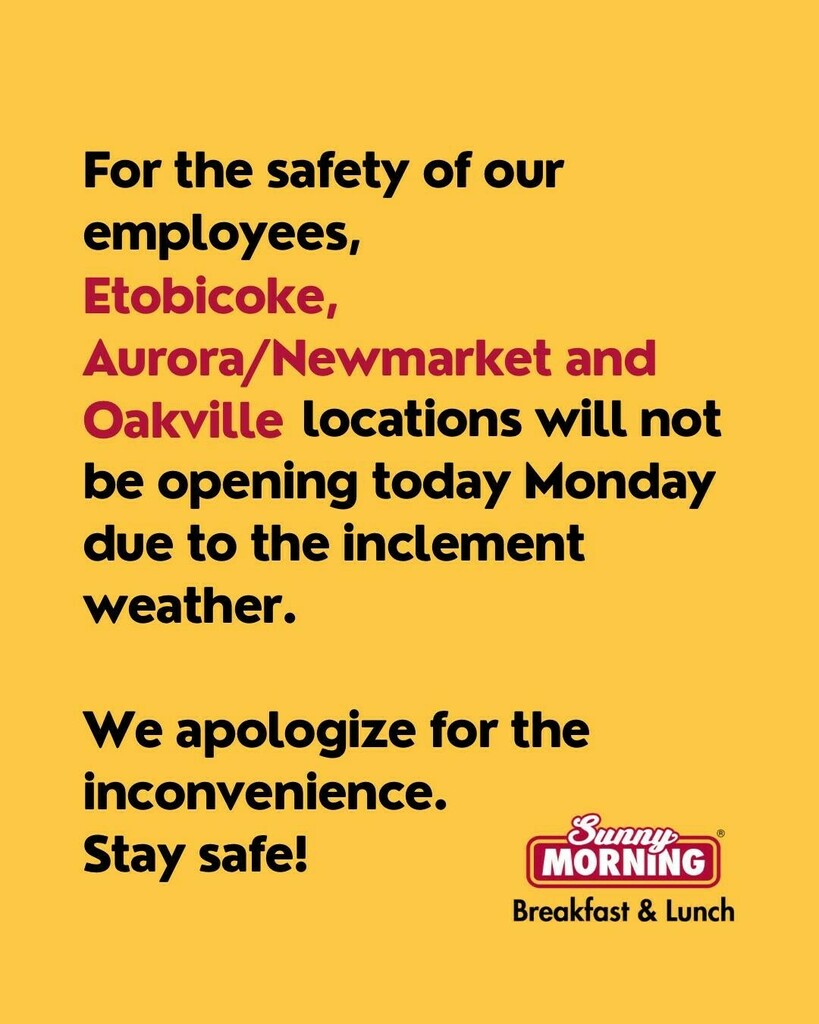 🚨 ❄️ 👇
For the safety of our employees and delivery platform drivers, we will not be opening today Monday due to the inclement weather. We apologize for the inconvenience. Stay safe!
