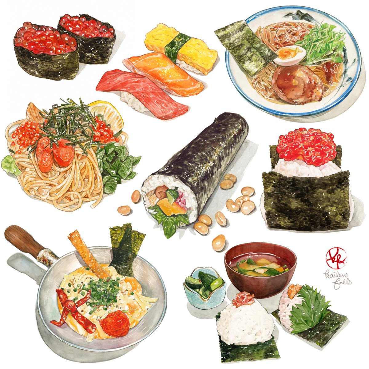 Here’s a collection of all the Japanese foods I’ve painted that feature Nori (seaweed!) https://