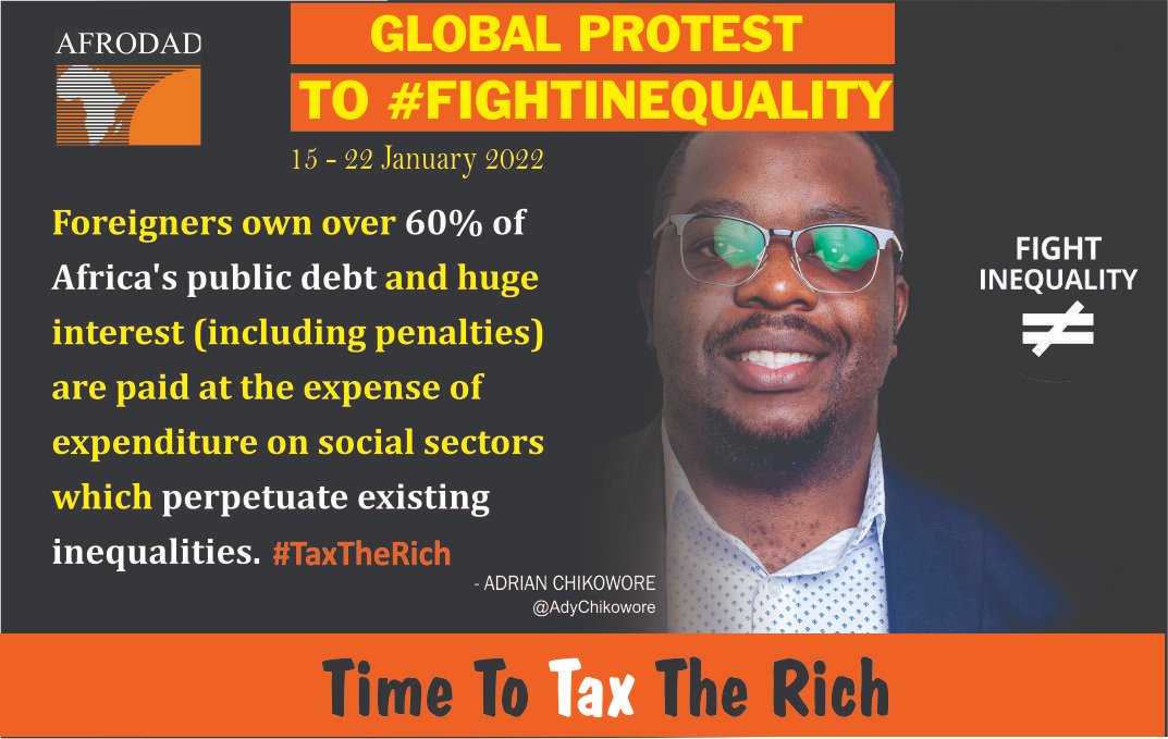AFRODAD2011's tweet photo. Foreigners own over 60% of Africa’s public debt &amp; huge interest (including penalties) are paid at the expense of expenditure on social sectors which perpetuate existing inequalities  #TaxTheRich #FightInequality #Davos #DavosAgenda @FiaZimbabwe @AdyChikowore @DiakoniaAfrica https://t.co/FuXchAJaS0