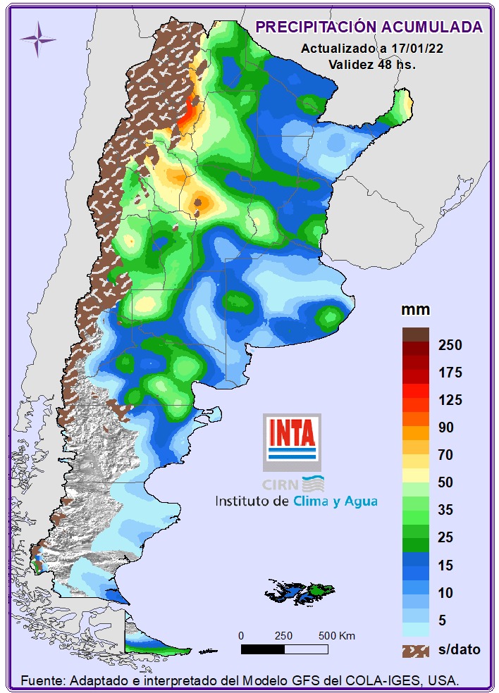 INTAlluvias's tweet photo. Pronóstico de precipitaciones para las próximas dos semanas.

El pronostico al día de hoy anticipa que durante lo que resta de enero se esperan precipitaciones en distintas área del territorio, especialmente sobre el area agricola.

Del 18 al 23/1   - Del 24 al 29/1 https://t.co/L5fG1unIlQ