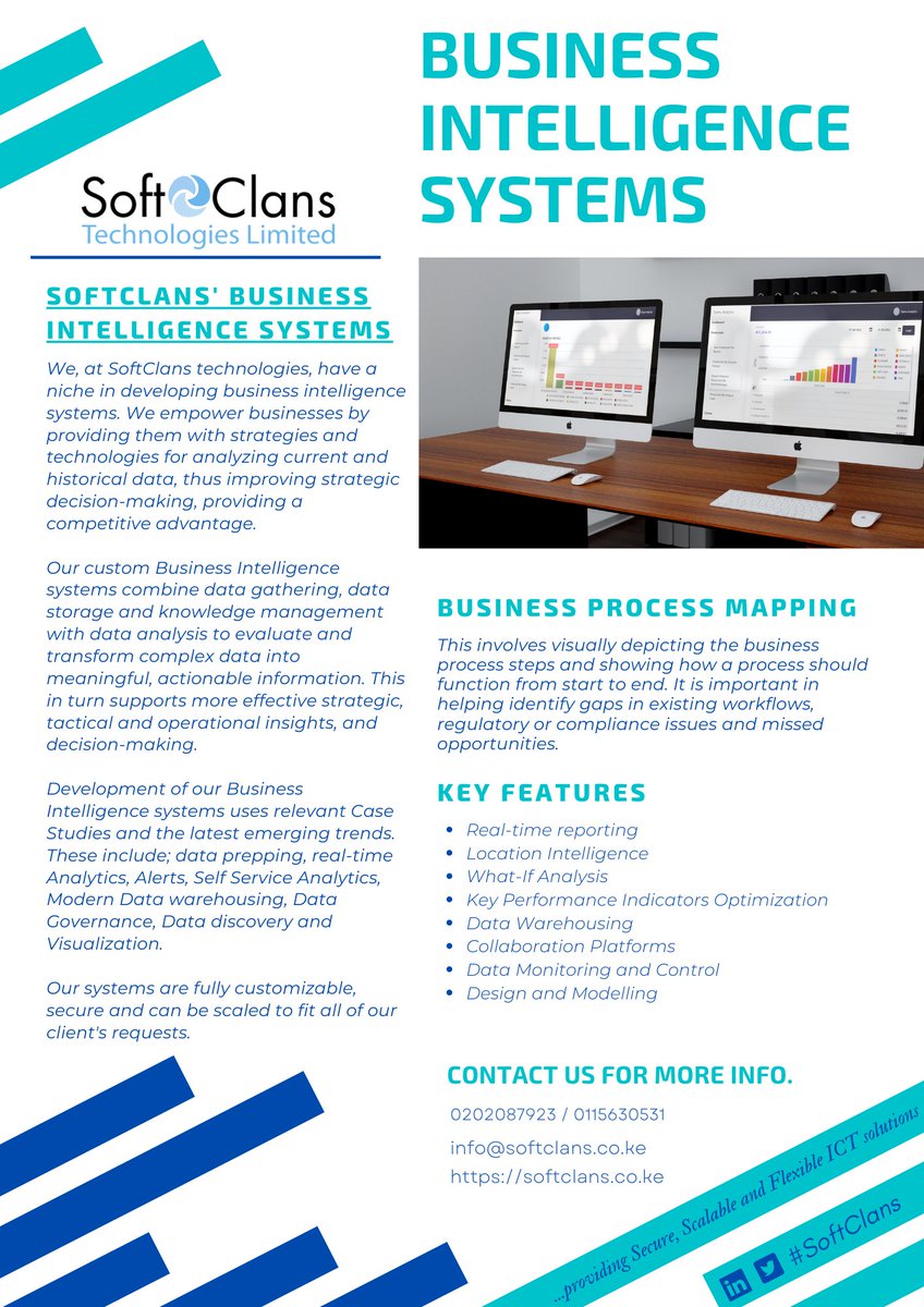 Softclans's tweet photo. Contact the @Softclans development team and find out how a Business Intelligence System can optimize your business processes.
#SoftwareDevelopment
#BusinessIntelligence
#Softclans https://t.co/piu6yXWuGX