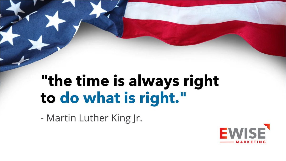 ewisecomm's tweet photo. Celebrating the wise words and strong leadership of Martin Luther King Jr. Happy MLK Day from EWISE. "The time is always right to do what is right." 

#MartinLutherKingJr #MLKDay https://t.co/zsrNRHeeLb
