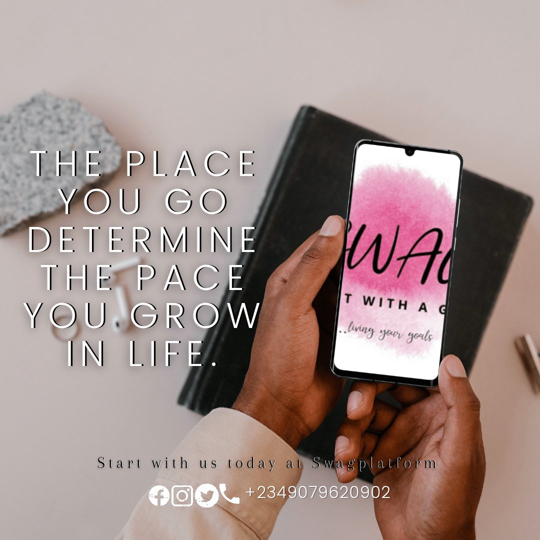 "The place you go determines the pace you grow in life."

If you are really intentional about your growth, you will be mindful of the places you go

Welcome to your week of Growth📶

•Swagplatform