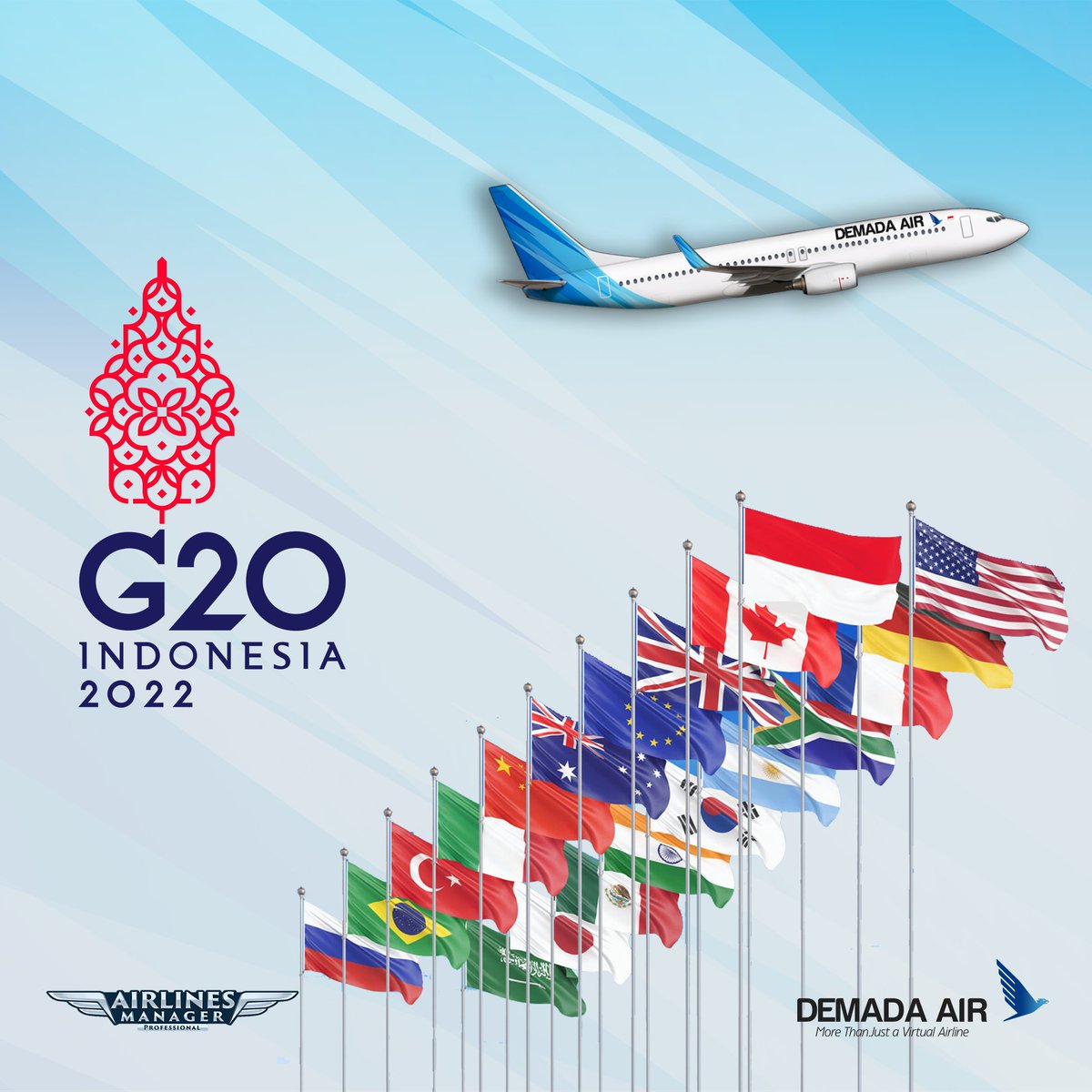 DEMADAAIR's tweet photo. DEMADA AIR mendukung pelaksanaan Presidensi G20 Indonesia 2022 di Bali.
DEMADA AIR support G20 Presidency of Indonesia 2022 in Bali.
#DEMADAAIR #AirlinesManager #G20Indonesia https://t.co/BR6giHtdmY