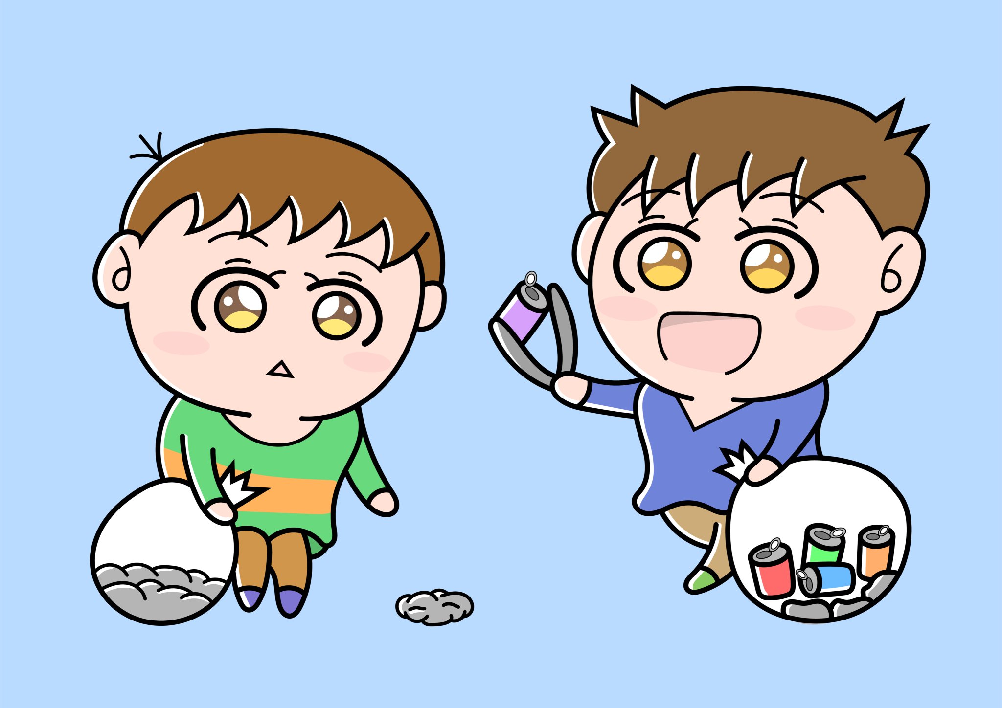 Twitter 上的 Aki かわいい子供 動物イラスト描きます ボランティア活動でゴミ拾いをしている男の子たち 今日はボランティア の日ということでそれにちなんだイラストを描きました 大学時代 大学のボランティア活動で周辺のゴミ拾いしたことを思い出しました