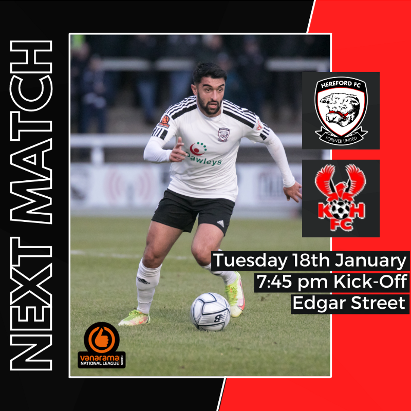 HerefordFC's tweet photo. NEXT UP 🔜

🆚 Kidderminster Harriers
🏟️ Edgar Street
🕒 3:00pm
👇 Get your tickets below