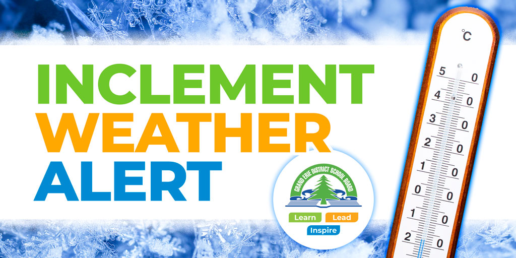 All Grand Erie schools and buses are closed today because of hazardous road conditions. Volume of snow and blowing snow a safety hazard. Be safe if you have to travel!