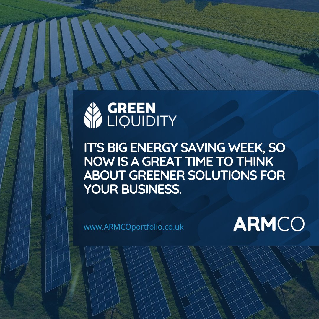 ARMCOPartners's tweet image. This week is #BigEnergySavingWeek, so it’s a great time to start thinking about #greenersolutions for your company, such as switching to solar panel energy. ♻️

Need help with making your business go green? The @LiquidityGreen team can help.

Call them today on 0121 309 0777.