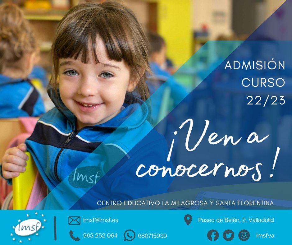lmsfva's tweet photo. ✏ #ADMISIÓN CURSO 2022-2023✏
¿Quieres conocer nuestro Colegio? 
Solicita una entrevista en el ☎️ 983252064/686715939, ✉️ lmsf@lmsf.es o en 
https://t.co/0W0I3ueyc4
#Escolarización #CentroConcertado #Bilingüe #DesarrolloSostenible #ClimaFamiliar #EducacióndeCalidad #CocinaPropia https://t.co/MEzklO97CE