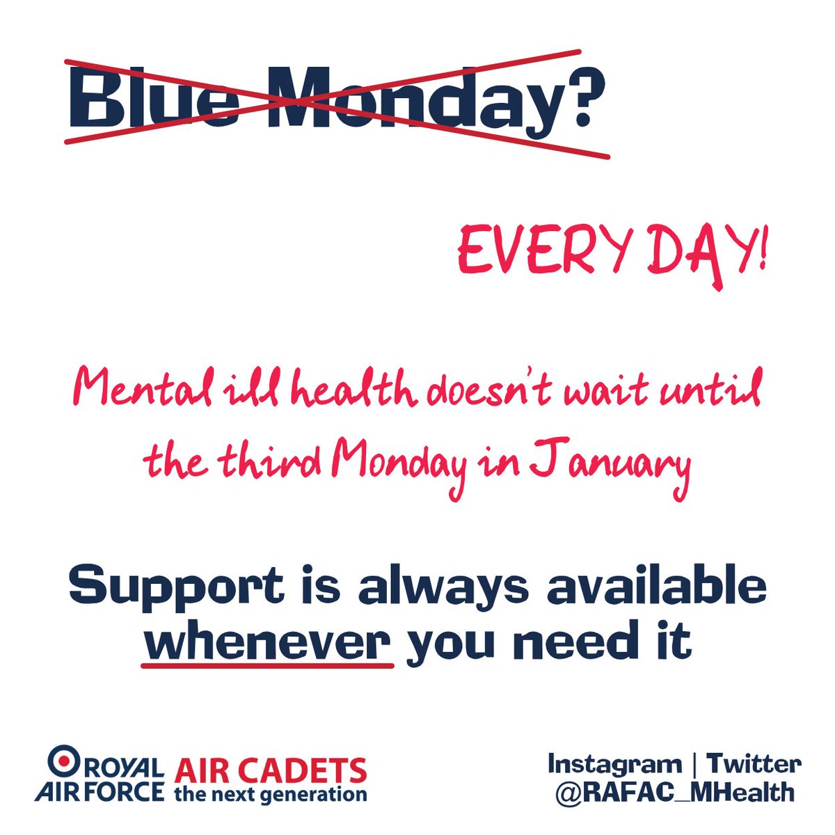 RAFAC_MHealth's tweet photo. ❓ Did you know ❓

#BlueMonday was created by a travel company to sell holidays. The idea it is the most depressing day of the year has been dismissed by scientists as pseudoscience.

In fact, mental ill health can affect anyone at any time.

But support is always available! 👇 https://t.co/zkH6iIlZB1