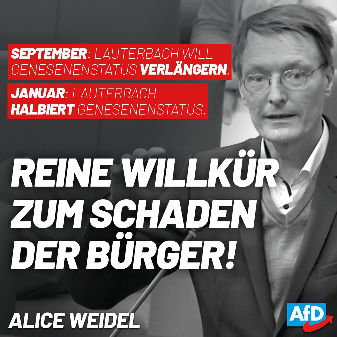Alice_Weidel's tweet image. Wieso @Karl_Lauterbach den Genesenenstatus kürzlich noch über die geltenden 6 Monate hinaus verlängern wollte und ihn jetzt halbiert, bleibt sein Geheimnis. Wissenschaftlich nicht begründbar. #DankeKarl - für nichts. #2GPlus #Impfpflicht #Genesenenstatus