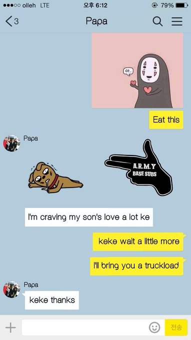 kooksmaniac's tweet photo. REMEMBER THE CONVERSATION OF TAEHYUNG AND HIS DAD ON KAKAOTALK !? STILL THE CUDEST TT. https://t.co/M2qnZQ3xv4