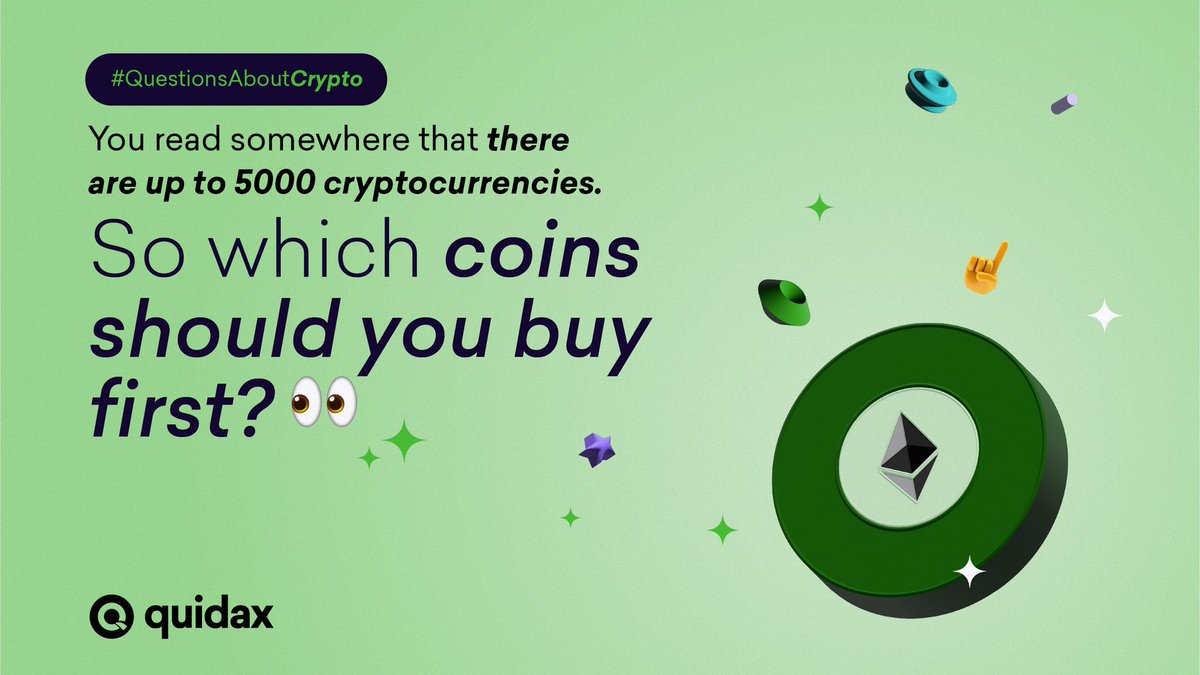 QuidaxGlobal's tweet photo. We heard that some people bought Bitcoin and Ethereum as their first crypto on Quidax, but you didn’t hear it from us 👀.
There are many coins you can start with depending on your goal💰.
That’s where research comes in.
#Questionsaboutcrypto https://t.co/pSO6rfzRac