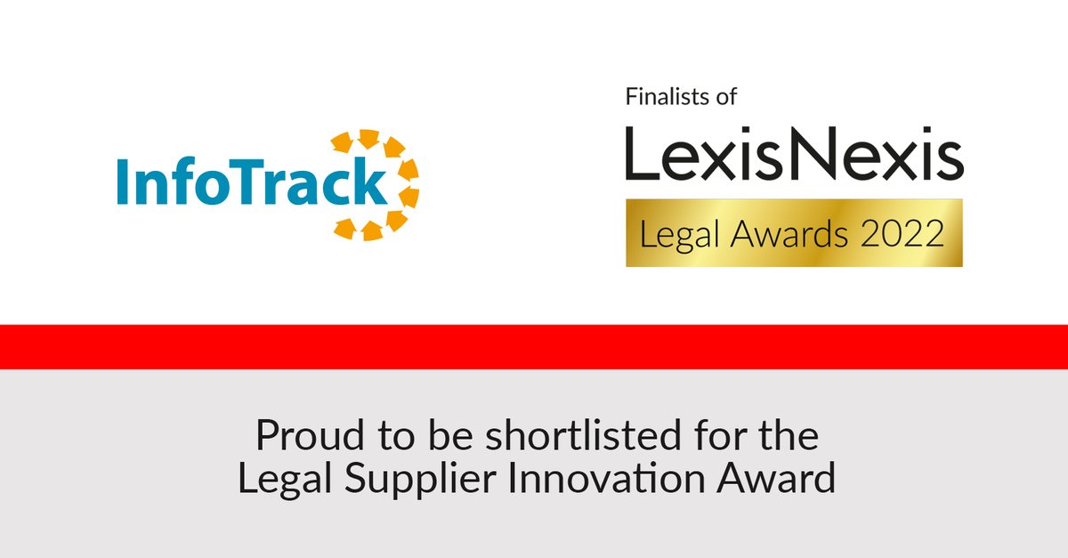 InfoTrack is thrilled to announce that we have been shortlisted for the Legal Supplier Innovation Award at this year’s <a href="/LexisNexis/">LexisNexis Legal & Professional</a> Legal Awards! 🎉

Huge congratulations to all those shortlisted, we’re looking forward to seeing you at the awards ceremony in March.

#legaltech