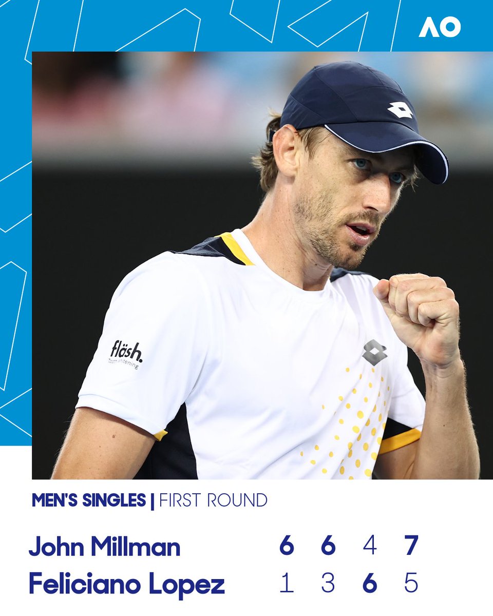 🇦🇺 Aussie Aussie Aussie 🇦🇺

<a href="/johnhmillman/">John Millman</a> defeats Feliciano Lopez to reach the second round at the #AusOpen for the fifth time.

#AO2022