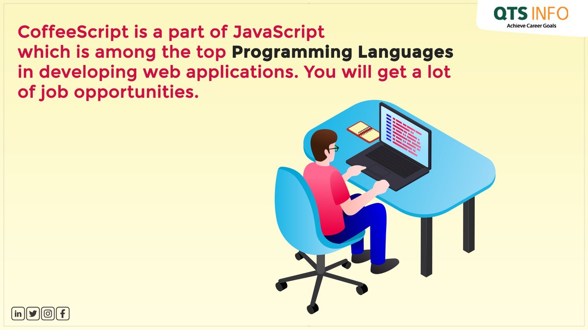 qtsinfo2's tweet image. CoffeeScript-@ bit.ly/3tyzVgN has become more popular than JavaScript and a CoffeeScript course will help you in getting a job as a #webapplicationdeveloper and other jobs.
#CoffeeScripttraining #webdeveloper #CoffeeScriptcertification #CoffeeScriptprogramming #QTSinfo