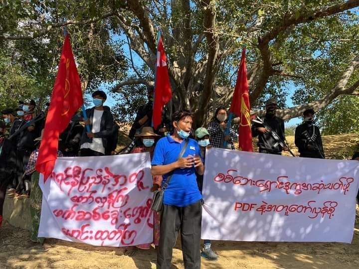 Joint forces of Monywa Uni Students Union and Letpataung Main Strike marched against the Fascist dictatorship.Salingyi PDF comrades came to support the strike.

#SanctionMOGE #2022Jan17Coup 
#WhatsHappeningInMyanmar