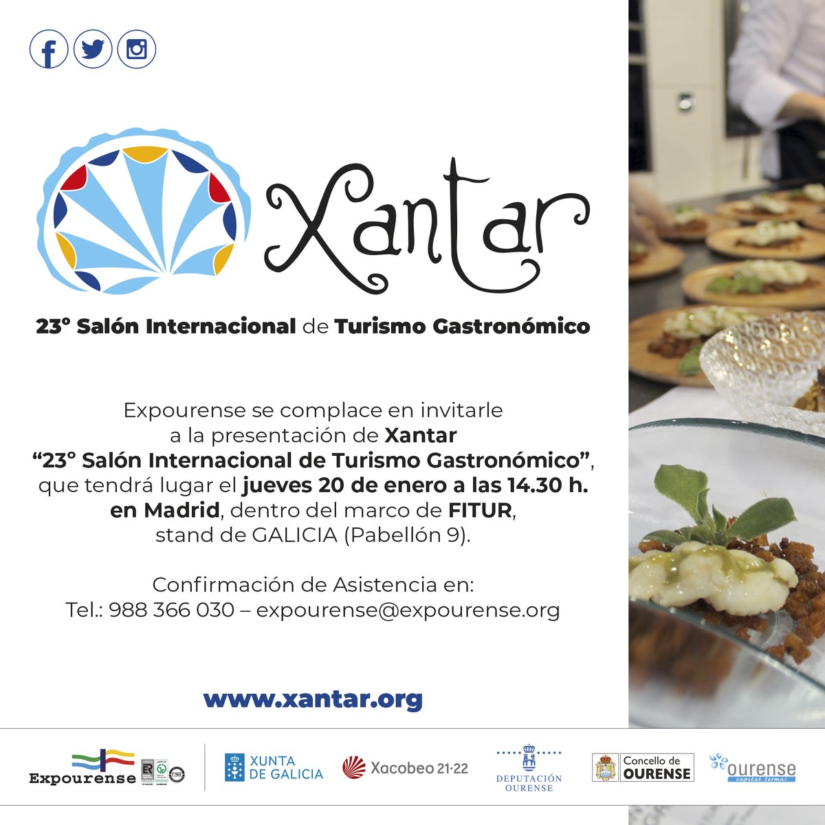 Arrancamos la semana en que se celebrará <a href="/fitur_madrid/">FITUR</a>. Recordad que <a href="/EXPOURENSE/">EXPOURENSE</a> presenta este jueves, 20 de enero, sus dos ferias internacionales de turismo: <a href="/Termatalia/">Termatalia Ourense 2024</a> (14.00 h.) y <a href="/XANTAREXPO/">XANTAR 2024</a>  (14.30 h.). Las dos seguidas para facilitaros la asistencia! Os esperamos!
