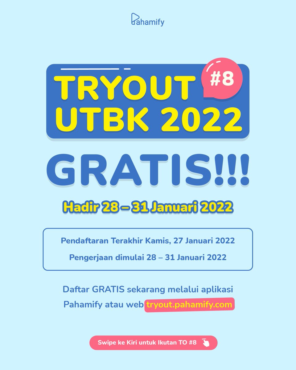 pahamify's tweet image. ✨TRYOUT UTBK #8 DIBUKA!✨

Kabar gembira buat Pahamifren yang kemarin ketinggalan ikutan TO Akbar👀

GRATISS💰