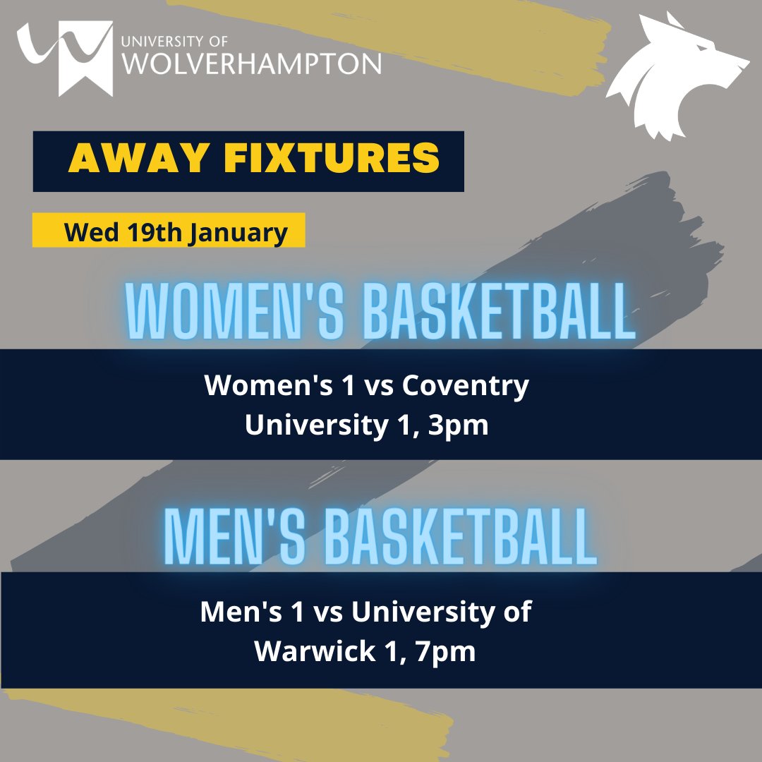 🎉Team Wolves are back!🎉

It's our first week of #BUCSWednesday fixtures of 2022 and we have <a href="/wlvmensbball/">Wlv_MensBasketball</a> and <a href="/WlvWomensBball_/">WLV Womens Basketball🐺🏀</a> in action! 🏆🏀

We also have <a href="/wlvnetball/">wlvnetball</a> and <a href="/wlv_football/">WLV Sport FC ⚽️🐺</a> playing friendlies 🐺

📢Come down and support the teams!

#TeamWolves