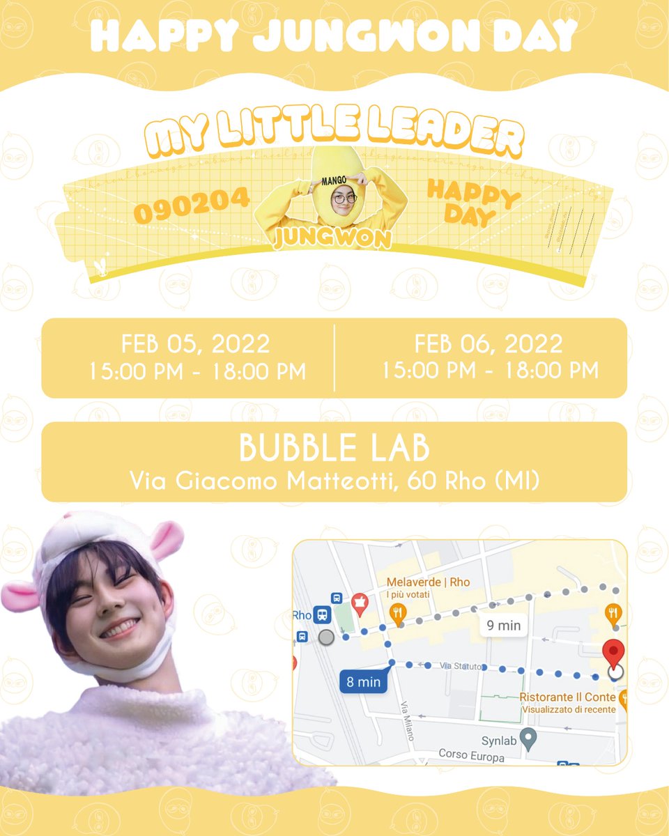 Kpops_Dream's tweet photo. 💛 EVENTO JUNGWON 💛

📍Via Giacomo Matteotti 60, Rho (Mi)

🗓 Sabato 5 e Domenica 6 febbraio dalle 15:00 alle 18:00

🎁 Con l'acquisto di un BUBBLE TEA in omaggio un Cup Sleeve personalizzato per l'evento, un banner e una photocard.

#ENHYPEN #JUNGWON #happyjungwonday https://t.co/4q3X3NC5Ip
