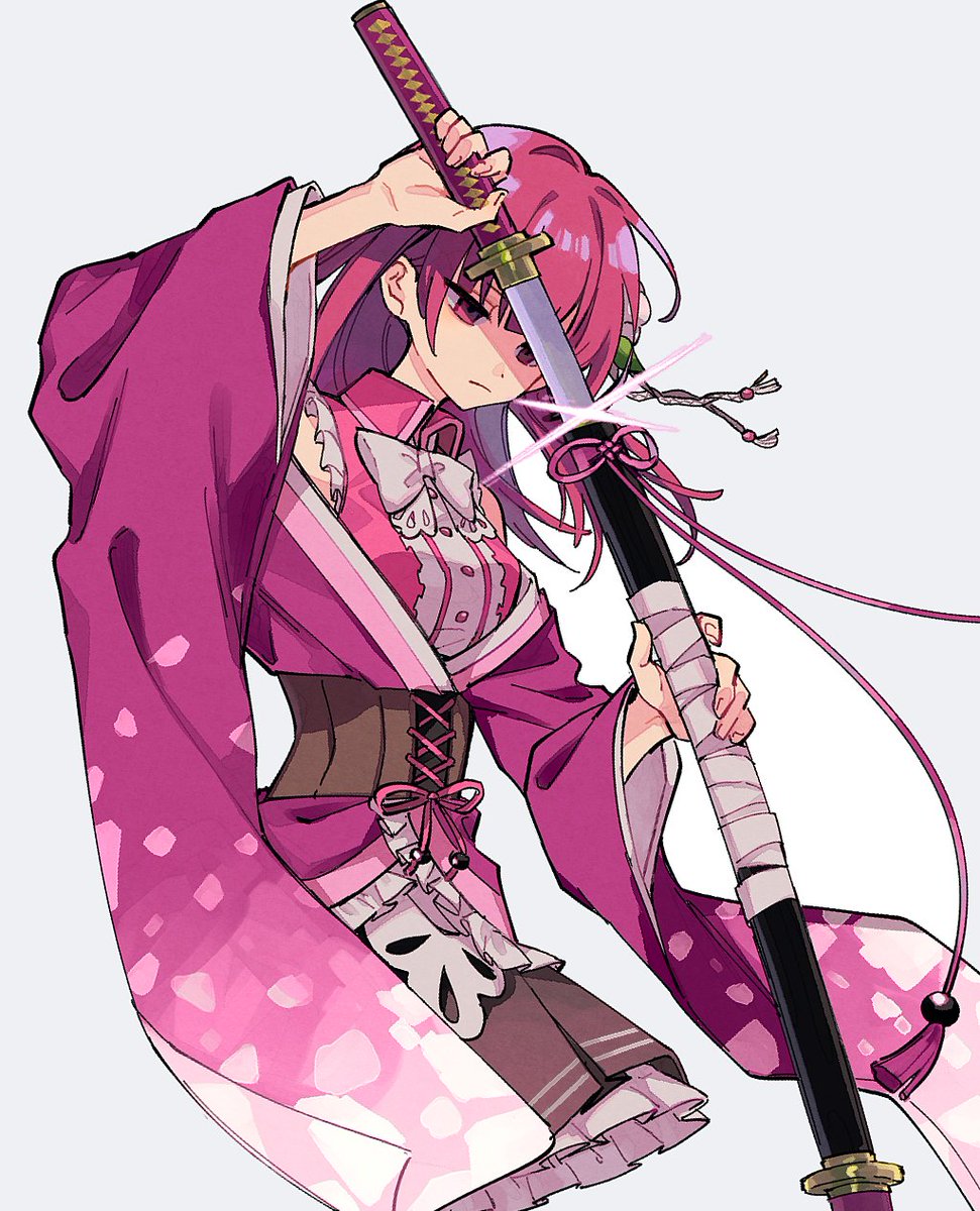 1girl unsheathing solo weapon holding japanese clothes sword  illustration images