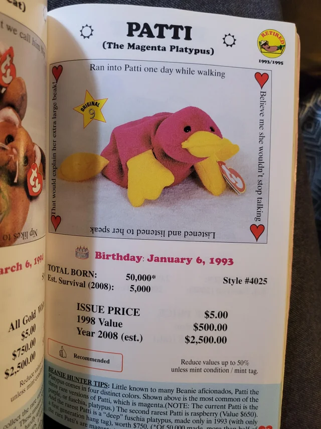 Michael Finke on Twitter: "1998 Beanie Baby guide provides current values and projected growth in asset value based on recent returns. / Twitter