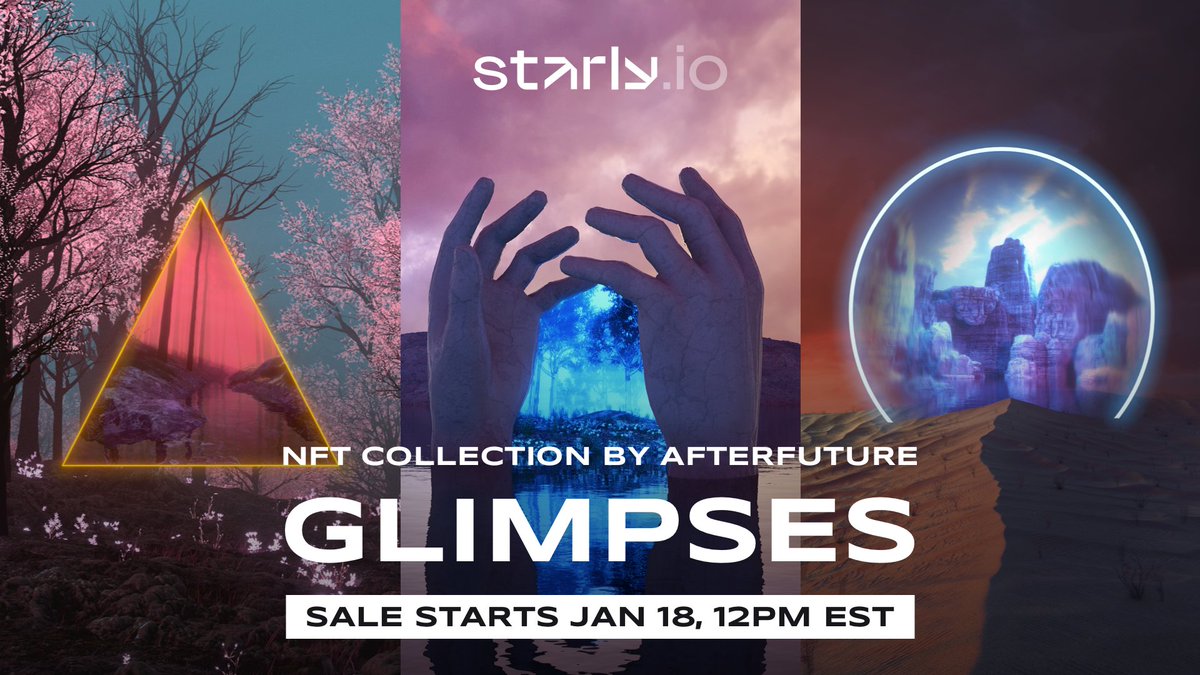 Take a look at amazing upcoming GLIMPSES #NFT collection by <a href="/afterfuture_nft/">afterfuture.find</a> on <a href="/StarlyNFT/">Starly.io</a> 

📆 January 18th, 9am PT | 12pm ET 
💰 Starting at $10 USD per pack
👉 Drop page: starly.io/afterfuture/gl…

#giveaway 3 RARE packs to lucky winners!
To win, follow <a href="/StarlyNFT/">Starly.io</a>, ❤️🔁this post