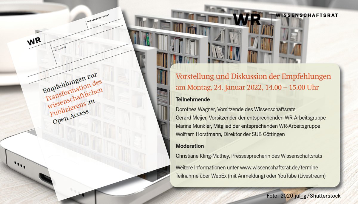 📢 Einladung 👉 Zwei Pressegespräche am 24.1.2022 1⃣  11 Uhr: Probleme und Perspektiven des #Hochschulbau|s 2030 2⃣  14 Uhr: Transformation wissenschaftlichen Publizierens zu #OpenAccess ↪️ Anmeldung wissenschaftsrat.de/termine oder Livestream 📺 youtube.com/channel/UCcZME…