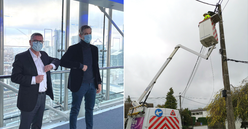 ProximusGroup's tweet photo. Aujourd'hui, @GBoutin, notre CEO, et Fernand Grifnée, CEO de @_ORES_ , ont signé un nouvel accord nous permettant d'utiliser leurs poteaux électriques pour le déploiement de la #fibre en Wallonie. 

#Inspire2022 #GigabitNetwork