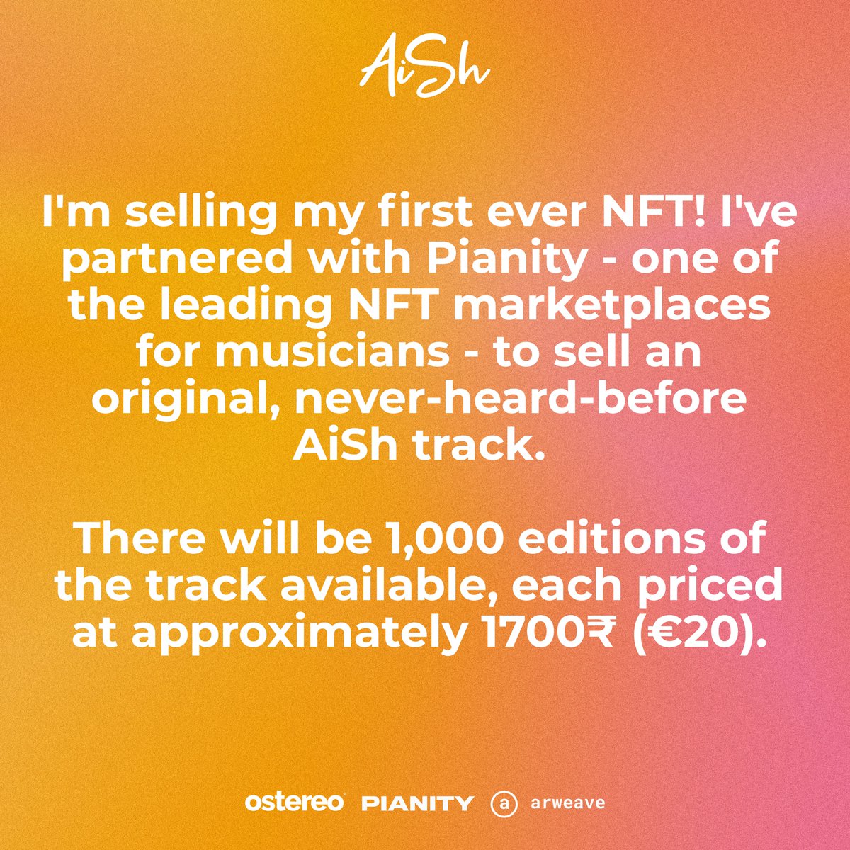 AiShOfficial's tweet photo. Swipe 👉 to read everything you need to know about about my first #NFT!

Product reveal coming tomorrow ⛓💛

@pianitynft @ArweaveTeam https://t.co/NawPgYSntb