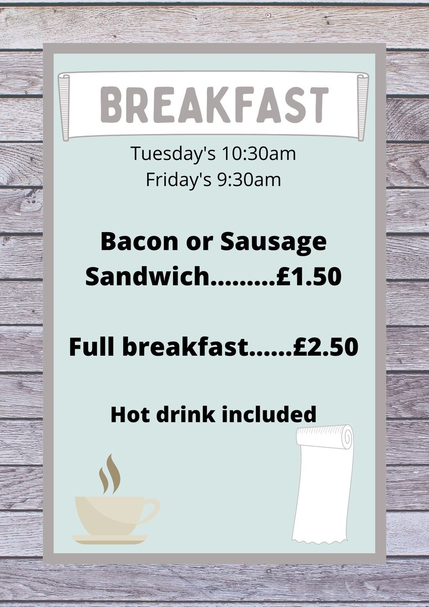 Affordable breakfast! Every Tuesday and Friday morning :) enjoy a delicious sausage or bacon sandwich, or go all out and have a full breakfast! All at affordable prices. We hope to see you here!