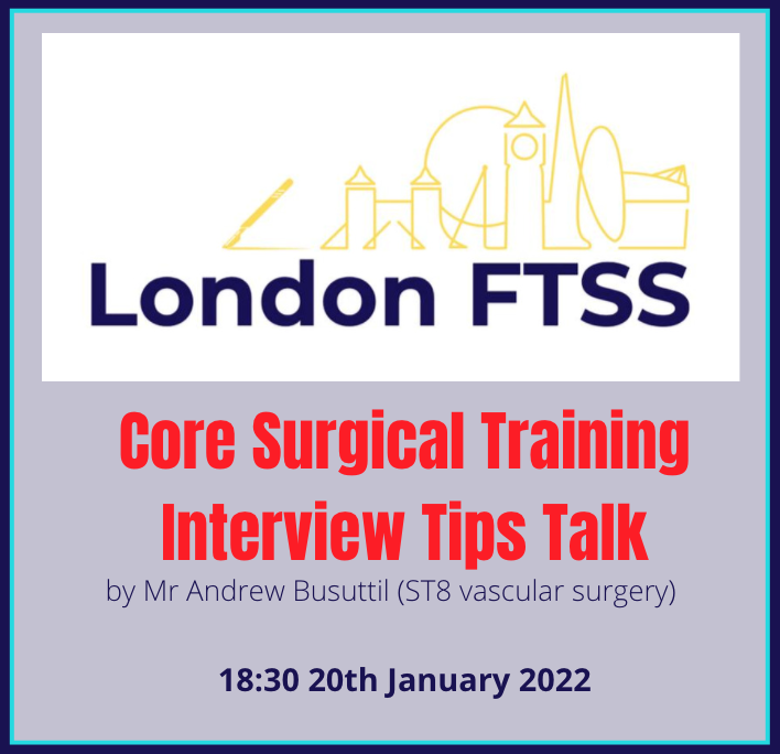 LondonFTSS's tweet photo. CST INTERVIEW TIPS! 
LFTSS are hosting their first event of the year to help prepare you for your CST interview. Delivered by Mr Busuttil (ST8 Vascular Surgery) on Thursday 20th January 2022 at 6.30pm. Register using the link below! https://t.co/Xrp7ldN4NM https://t.co/5foNqghHKM