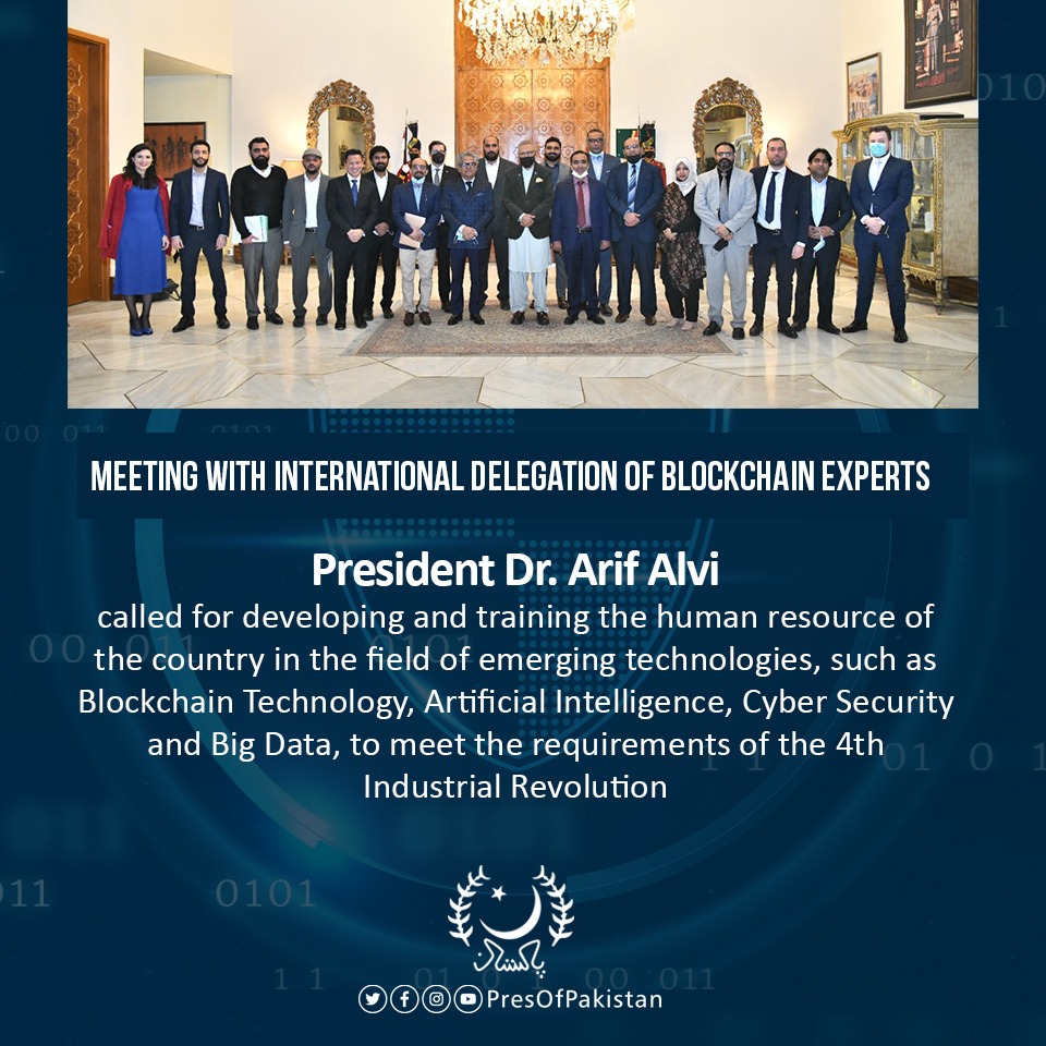 PresOfPakistan's tweet photo. President Dr. Arif Alvi had a meeting with an international delegation of blockchain experts, led by the Founding President of BSV Blockchain Association, Mr. James Nguyen, that called on him, at Aiwan-e-Sadr. https://t.co/G4m4fRpJJy