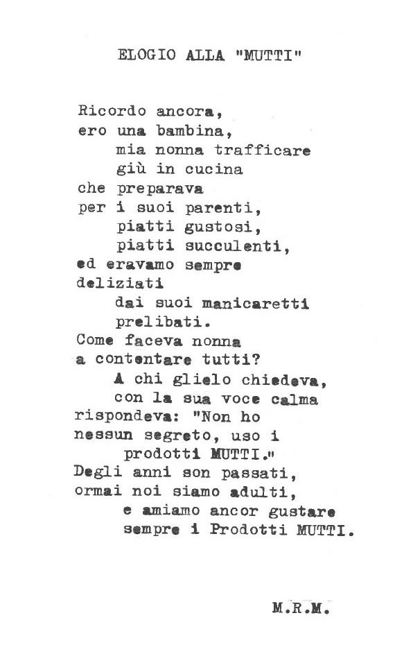 Il #BlueMonday per noi di Mutti non è poi così “blue” grazie a coloro che, oltre a sceglierci ogni giorno, si prendono il tempo per scriverci e dedicarci il loro affetto. Un grazie - tra gli altri - va alla signora Maria Rita  che ci ha dedicato queste belle parole in rima ❤
