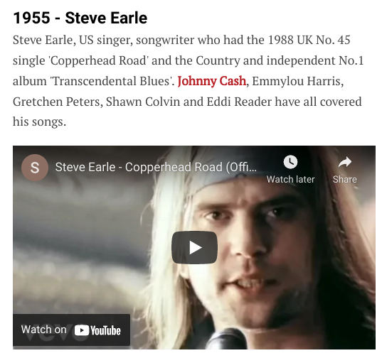 Happy Birthday Steve Earle , One of the best songwriters of our time.   