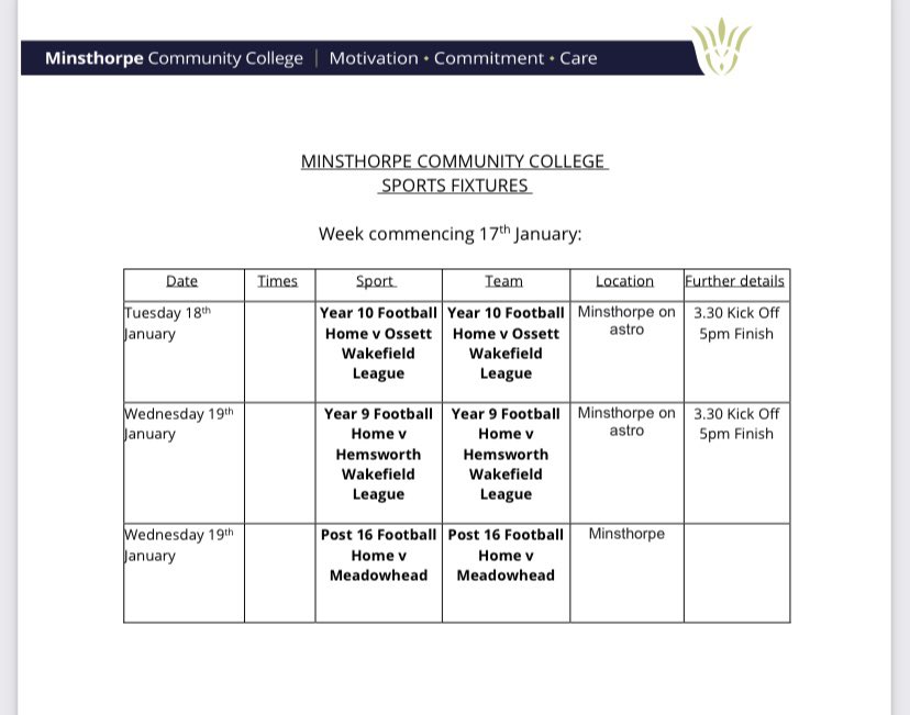 📣 Upcoming fixtures this week. ⚽️🏅🏃🏻‍♂️🏃‍♀️#TeamMinsthorpe <a href="/MinsthorpeCC/">Minsthorpe</a>