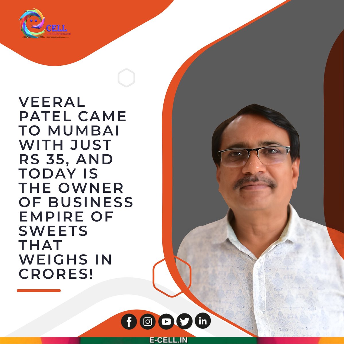 KietEcell's tweet photo. “Anything is achievable. Be positive, be enthusiastic, and project confidence.”
- Sarah Doukas
Started from Rs. 35 in his pocket, Veeral Patel is one such entrepreneur whose story inspires many young minds. Readout to find more!
#entrepreneur #ecell #Ghaziabad #startup #ecellkiet https://t.co/dzPOBAuwCM