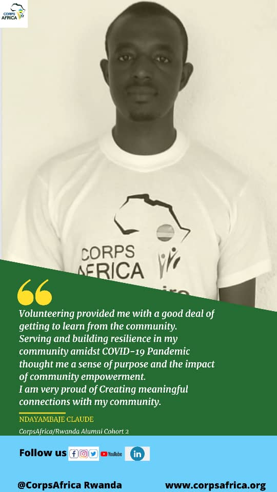 CorpsAfricaRda's tweet photo. #MondayMotivation Meet-Ndayambaje Claude CorpsAfrica/Rwanda volunteer, Group 2.
#ThisIsCorpsAfrica
#mondaymotivation
#alumniplatform https://t.co/JPCUIZcUrj