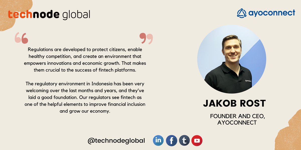 TechNodeGlobal's tweet photo. Meet Jakob Rost, Founder & CEO of #Ayoconnect, who shares his insights on how open finance solutions foster an ecosystem of synergies among #fintech & other service providers in the region--a winner at the 2021 ORIGIN Innovation Awards. Read the Q&A here: https://t.co/2TOAhhTbSn https://t.co/XzNTYAt6Qs
