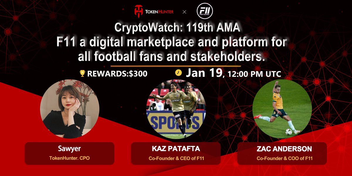 📣The 119th #AMA 
#TokenHunter × F11❤️‍🔥

⏰Time: 12:00 PM (UTC) - 19 Jan
#REWARDS: $300
📍Join: t.me/tokenhunter_an…

✅Airdrop Rules
▫️Like &amp; Retweet &amp; Comment Question (Tag 3)
▪️Follow <a href="/firstelevenclub/">firstelevenclub</a> &amp; <a href="/_TokenHunter/">TokenHunter</a> &amp; @BTC_fairy 
▫️Join t.me/FIRST_ELEVEN_F…