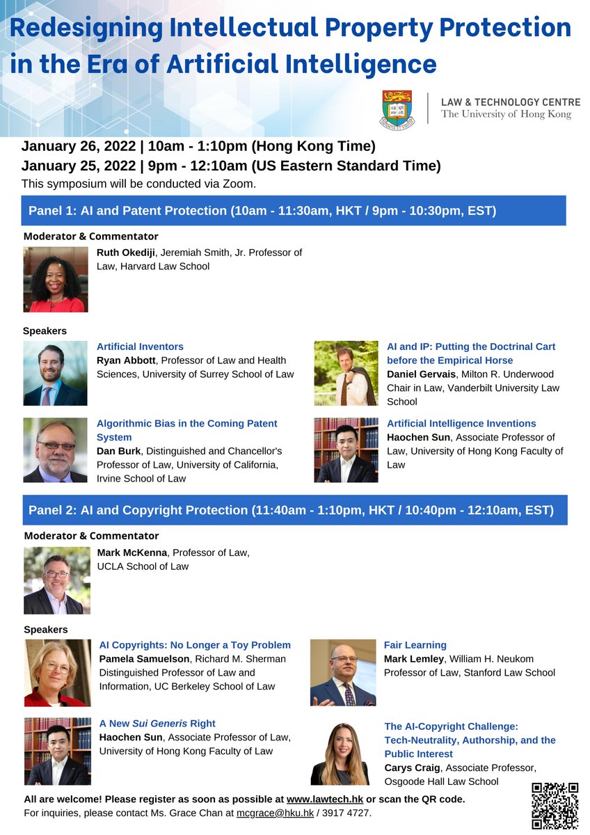 Haochen Sun (@haochensun) on Twitter photo Our Jan 25/26 webinar on AI and IP protection with leading scholars like <a href="/DanielGervaisIP/">Daniel Gervais</a> @marklemley <a href="/PamelaSamuelson/">Pamela Samuelson</a> @markpmckenna <a href="/CraigCarys/">Carys Craig</a> Registration: hkuems1.hku.hk/hkuems/ec_regf… Our Jan 25/26 webinar on AI and IP protection with leading scholars like <a href="/DanielGervaisIP/">Daniel Gervais</a> @marklemley <a href="/PamelaSamuelson/">Pamela Samuelson</a> @markpmckenna <a href="/CraigCarys/">Carys Craig</a> Registration: hkuems1.hku.hk/hkuems/ec_regf…