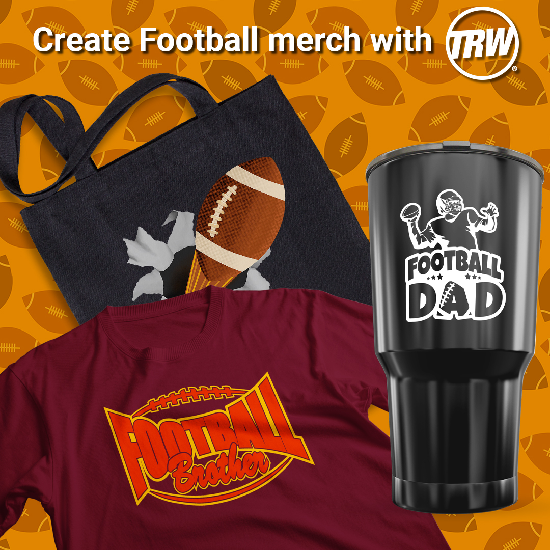TRWcrew's tweet photo. Hey CREW, it's football season! We're kicking off this year with some of the coolest designs you've ever seen! Get everything you need for your business from https://t.co/edmSpjqrv3! 🏈🏈🏈 https://t.co/LDeE4y1taC