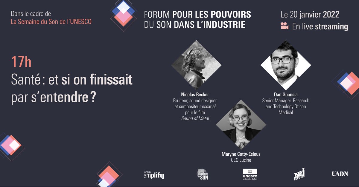 LucineCare's tweet photo. Forum pour les Pouvoirs du Son dans l’Industrie organisé par @Ircam, pour décrypter les défis de l'audio dans l'industrie. #LaSemaineDuSon
👉 Programme : https://t.co/e8r4ZRIIXA
💬 Les pouvoirs du son dans les Digital Therapeutics (#DTx)
🌟 @MCottyEslous - @LucineGroup https://t.co/zX4r6qTBPK