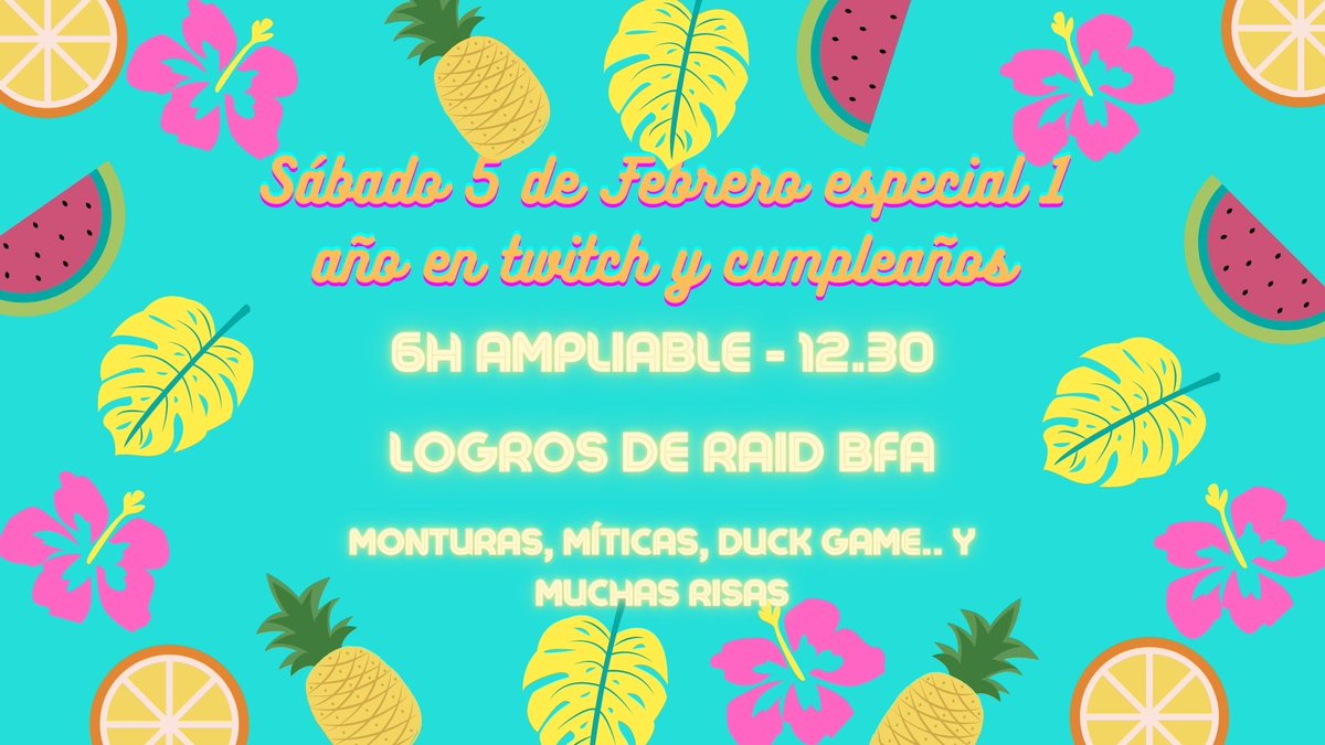 Buenas tardes bonitos! Como ya sabréis llevo desde antes de diciembre un poco off de twitch por motivos personales. 
El 27 de enero hará un año desde que empecé en twitch y el día 2 de feb es mi cumpleaños, así que... C VIENE ESPECIAL Y VUELTA A LOS LOGROS EL 5 DE FEB a las 12.30