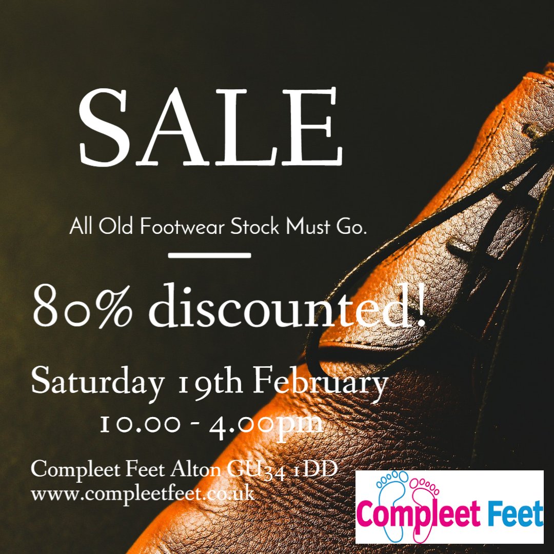 Compleetfeet's tweet photo. Compleet Feet need to clear all old footwear stock as part of our change of business plans. Seriously discounted footwear. Book the date 19th February 2022. #compleetfeetshoesale https://t.co/hI1CmOV3hX