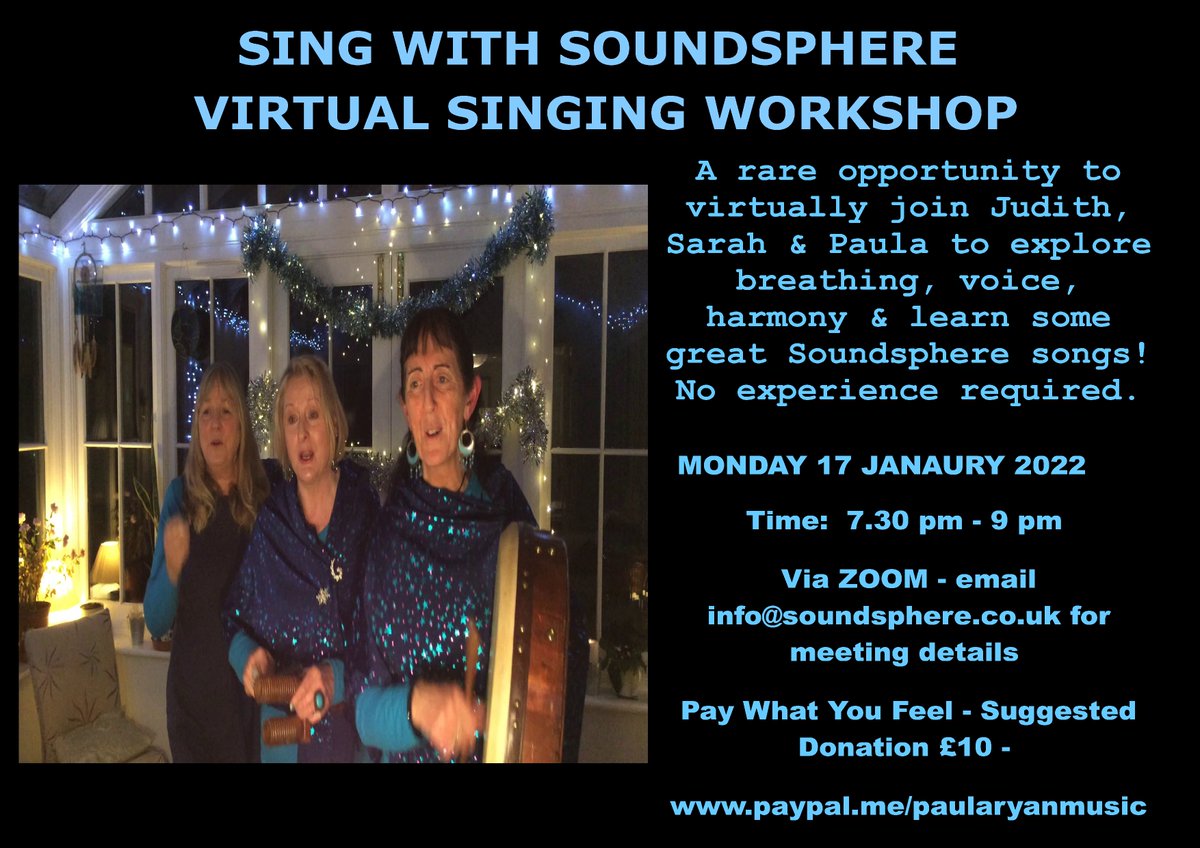 TONIGHT! Lookin frwd #leading #singing #workshop #online with <a href="/Soundsphere1/">Soundsphere</a> #singers <a href="/SarahDeanHarper/">Sarah Dean aka The Incredible String Blonde!</a> #JudithSimpson Join us to #explore #breathing #vocal warm-ups #harmony &amp; #learn #great #original #songs to #sing #together Email info@soundsphere.co.uk for zoom meeting info #fun