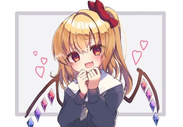 flandre scarlet 1girl solo blonde hair wings crystal red eyes open mouth  illustration images