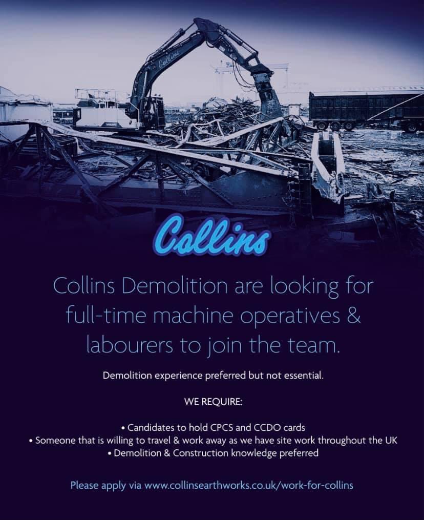 Collins_Earth's tweet photo. Collins Demolition are hiring!

To apply please visit https://t.co/rQ2gDMSS6L
Alternatively you can send your CV to recruitment@collinsearthworks.co.uk https://t.co/P60suqVV5g