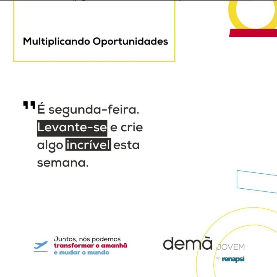 DemabyRENAPSI's tweet photo. Precisa de um gás para vencer mais uma segundona? 😅 Siga essa dica: ao traçar planos, pense alto; ao planejar objetivos, pense pequeno! 📈

Conte sempre conosco para multiplicar ✖ oportunidades e construir um futuro melhor!

Acesse nosso site e já faça seu cadastro.#MudaroMundo https://t.co/FraucmdDza